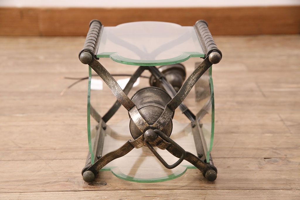 アンティーク照明　和製アンティーク　4面ガラス製の希少なデザインが魅力的な吊り下げ照明(天井照明、ペンダントライト)(R-050392)