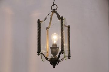 アンティーク照明　和製アンティーク　4面ガラス製の希少なデザインが魅力的な吊り下げ照明(天井照明、ペンダントライト)(R-050393)