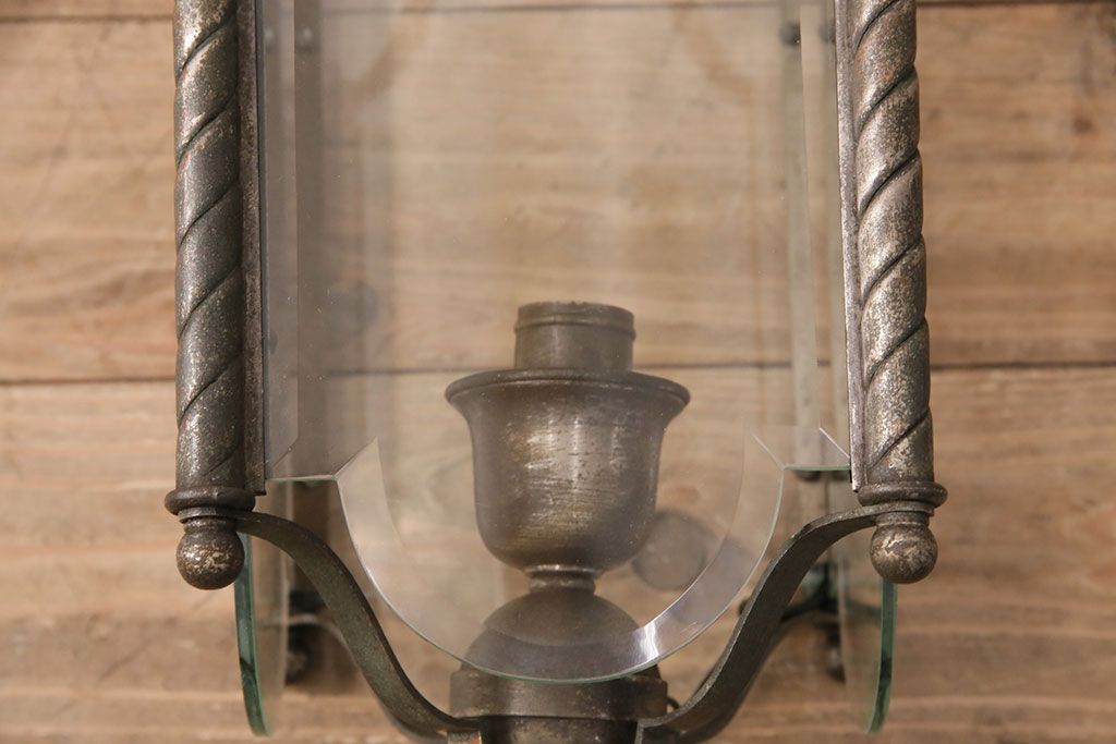 アンティーク照明　和製アンティーク　4面ガラス製の希少なデザインが魅力的な吊り下げ照明(天井照明、ペンダントライト)(R-050393)