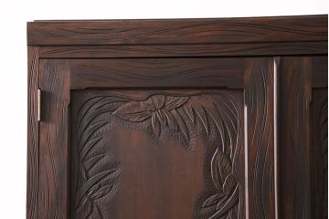 中古　軽井沢彫　衣装盆付き　菖蒲の彫刻が美しい和箪笥(衣装タンス、チェスト、着物箪笥、収納箪笥、整理箪笥)(R-050398)