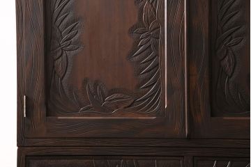 中古　軽井沢彫　衣装盆付き　菖蒲の彫刻が美しい和箪笥(衣装タンス、チェスト、着物箪笥、収納箪笥、整理箪笥)(R-050398)