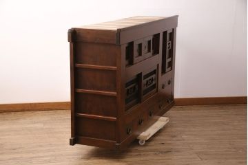 和製アンティーク　上手物!堂々とした存在感を放つ、珍しい五尺サイズの水屋箪笥・上段(サイドボード、収納棚、戸棚、重ね箪笥)(R-050404)