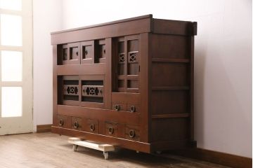 和製アンティーク　上手物!堂々とした存在感を放つ、珍しい五尺サイズの水屋箪笥・上段(サイドボード、収納棚、戸棚、重ね箪笥)(R-050404)