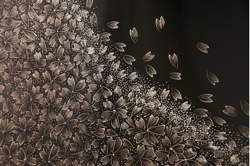 中古　美品　民芸家具　木曽塗り　3種の花の図柄が空間を彩る衝立(つい立て、パーテーション)(R-050410)