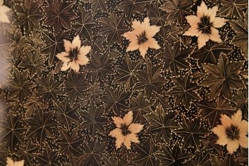 中古　美品　民芸家具　木曽塗り　3種の花の図柄が空間を彩る衝立(つい立て、パーテーション)(R-050410)