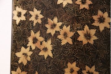 中古　美品　民芸家具　木曽塗り　3種の花の図柄が空間を彩る衝立(つい立て、パーテーション)(R-050410)