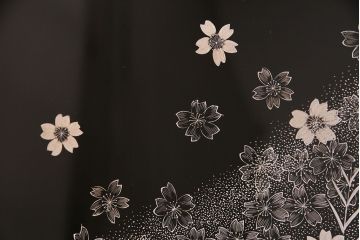 中古　美品　民芸家具　木曽塗り　3種の花の図柄が空間を彩る衝立(つい立て、パーテーション)(R-050410)
