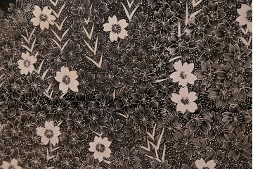 中古　美品　民芸家具　木曽塗り　3種の花の図柄が空間を彩る衝立(つい立て、パーテーション)(R-050410)
