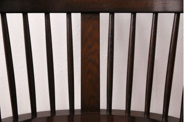 中古　美品　松本民芸家具　こだわりのインテリアにおすすめ!総ケヤキ材製のコムバックアームチェア(板座チェア、椅子、ダイニングチェア)(R-050411)