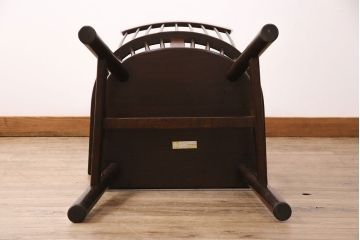 中古　美品　松本民芸家具　こだわりのインテリアにおすすめ!総ケヤキ材製のコムバックアームチェア(板座チェア、椅子、ダイニングチェア)(R-050411)