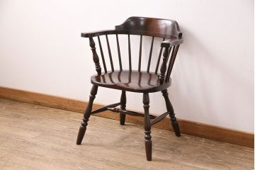 中古　美品　松本民芸家具　#91型　落ち着きのある空間を演出するキャプテンチェア(アームチェア、板座チェア、椅子、ダイニングチェア)(R-050412)