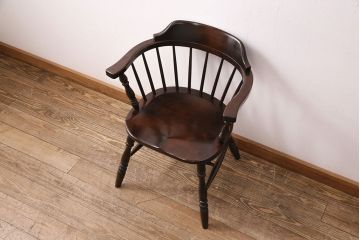 中古　美品　松本民芸家具　#91型　落ち着きのある空間を演出するキャプテンチェア(アームチェア、板座チェア、椅子、ダイニングチェア)(R-050412)