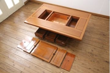 中古　民芸家具　カリン材　分解式の大振り関西火鉢(囲炉裏、座卓、テーブル、花梨材)(R-050415)