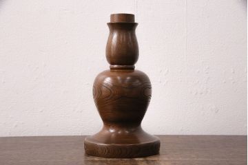 中古　たくみ工芸　ケヤキ・栗材　モダンな佇まいが魅力の丸傘電気スタンド(デスクスタンド、置き型照明、卓上照明)(R-050421)