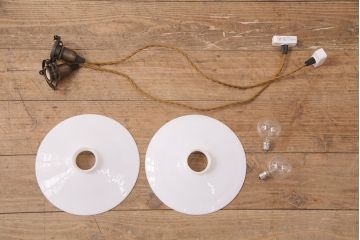 アンティーク照明　レトロな平笠シェードのペンダントライト2個セット(天井照明、吊り下げ照明、電笠)(R-050423)