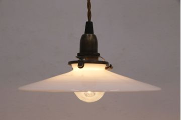 アンティーク照明　レトロな平笠シェードのペンダントライト2個セット(天井照明、吊り下げ照明、電笠)(R-050424)