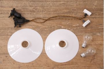 アンティーク照明　レトロな空間を演出するシンプルな吊り下げ照明2個セット(ペンダントライト、天井照明、電笠、平笠シェード)(R-050425)