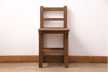 和製アンティーク　素朴でやさしい木のぬくもりが魅力的な木製チェア(椅子、板座チェア、スクールチェア)(R-050437)