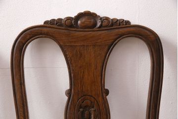 イギリスアンティーク　オーク材　細かな彫刻が気品を漂わせるチェア5脚セット(ダイニングチェア、椅子、バラ売り可能)(R-050447)