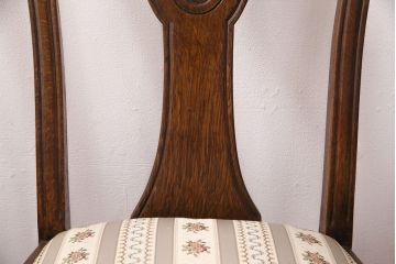 イギリスアンティーク　オーク材　細かな彫刻が気品を漂わせるチェア5脚セット(ダイニングチェア、椅子、バラ売り可能)(R-050447)