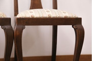 イギリスアンティーク　オーク材　細かな彫刻が気品を漂わせるチェア5脚セット(ダイニングチェア、椅子、バラ売り可能)(R-050447)