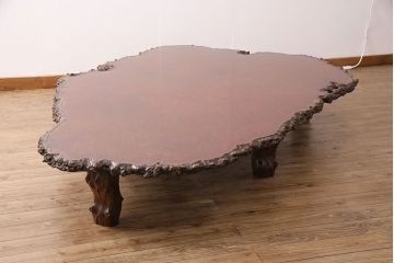 中古　美品　カリン材の鳥眼杢が美しい特大サイズの座卓(ローテーブル、花梨材)(定価300万円)(R-050452)