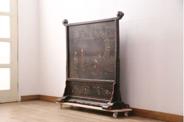 【簡易リペア限定品】和製アンティーク　希少品!漆絵と螺鈿細工が施された、趣ある佇まいの時代衝立(つい立て、パーテーション)(R-050454)