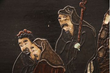 【簡易リペア限定品】和製アンティーク　希少品!漆絵と螺鈿細工が施された、趣ある佇まいの時代衝立(つい立て、パーテーション)(R-050454)