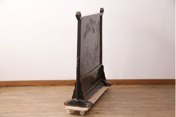 和製アンティーク　希少品!漆絵と螺鈿細工が施された、趣ある佇まいの時代衝立(つい立て、パーテーション)(R-050454)
