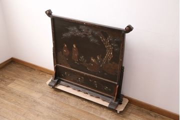 和製アンティーク　希少品!漆絵と螺鈿細工が施された、趣ある佇まいの時代衝立(つい立て、パーテーション)(R-050454)