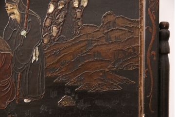 和製アンティーク　希少品!漆絵と螺鈿細工が施された、趣ある佇まいの時代衝立(つい立て、パーテーション)(R-050454)