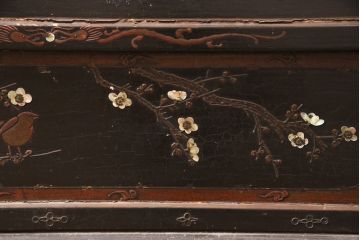 和製アンティーク　希少品!漆絵と螺鈿細工が施された、趣ある佇まいの時代衝立(つい立て、パーテーション)(R-050454)