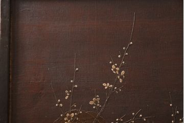 和製アンティーク　希少品!漆絵と螺鈿細工が施された、趣ある佇まいの時代衝立(つい立て、パーテーション)(R-050454)