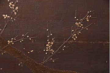 和製アンティーク　希少品!漆絵と螺鈿細工が施された、趣ある佇まいの時代衝立(つい立て、パーテーション)(R-050454)