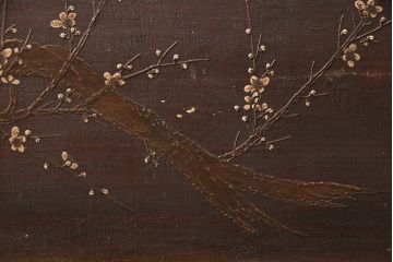 和製アンティーク　希少品!漆絵と螺鈿細工が施された、趣ある佇まいの時代衝立(つい立て、パーテーション)(R-050454)