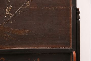 和製アンティーク　希少品!漆絵と螺鈿細工が施された、趣ある佇まいの時代衝立(つい立て、パーテーション)(R-050454)