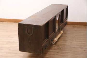 和製アンティーク　大正ロマンな雰囲気漂う珍しいデザインのテレビ台(ローボード、収納棚、戸棚)(R-050460)