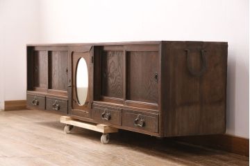 和製アンティーク　大正ロマンな雰囲気漂う珍しいデザインのテレビ台(ローボード、収納棚、戸棚)(R-050460)