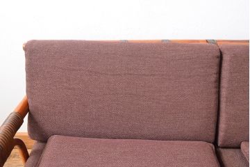 和製ヴィンテージ　希少!　ヤマカワ　ラタン製の3人掛けソファ(3Pソファ、ビンテージ)(R-050463)