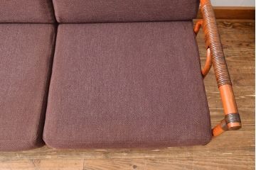 和製ヴィンテージ　希少!　ヤマカワ　ラタン製の3人掛けソファ(3Pソファ、ビンテージ)(R-050463)
