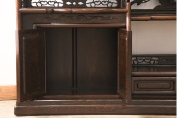 和製ヴィンテージ　鉄刀木(タガヤサン)　レア品!6尺サイズが珍しい、高級感たっぷりの飾り棚(定価約150万円)(収納棚、飾り棚、茶棚、ビンテージ)(R-050487)