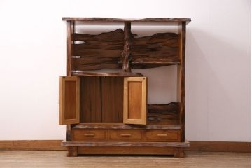 中古　美品　民芸家具　屋久杉を贅沢に使った存在感のある飾り棚(茶棚、収納棚)(定価約120万円)(R-050490)