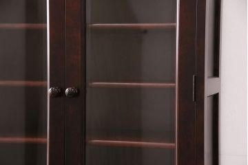 中古　美品　国産民芸家具　落ち着きのある空間づくりにおすすめの二段重ねキャビネット(食器棚、収納棚、飾り棚、書棚、本箱)(R-050507)