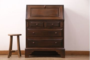 中古　松本民芸家具　洗練された佇まいが上品な印象を醸し出すライティングビューロー(ワークデスク、机、在宅ワーク、在宅用引き出し)(R-050520)