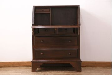 中古　松本民芸家具　洗練された佇まいが上品な印象を醸し出すライティングビューロー(ワークデスク、机、在宅ワーク、在宅用引き出し)(R-050520)