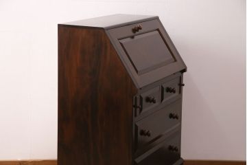 中古　松本民芸家具　洗練された佇まいが上品な印象を醸し出すライティングビューロー(ワークデスク、机、在宅ワーク、在宅用引き出し)(R-050520)