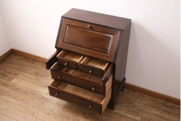 中古　松本民芸家具　洗練された佇まいが上品な印象を醸し出すライティングビューロー(ワークデスク、机、在宅ワーク、在宅用引き出し)(R-050520)