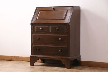 中古　松本民芸家具　洗練された佇まいが上品な印象を醸し出すライティングビューロー(ワークデスク、机、在宅ワーク、在宅用引き出し)(R-050520)