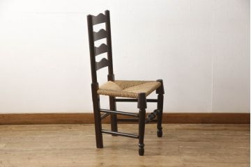 中古　松本民芸家具　#22型　ラッシ座面がお洒落なスタイルに活躍するラダーバックチェア(ダイニングチェア、椅子)(定価約16万円)(R-050532)