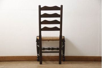 中古　松本民芸家具　#22型　ラッシ座面がお洒落なスタイルに活躍するラダーバックチェア(ダイニングチェア、椅子)(定価約16万円)(R-050532)